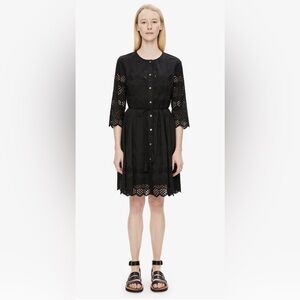 Theory Black Eyelet Midi Shirt Dress